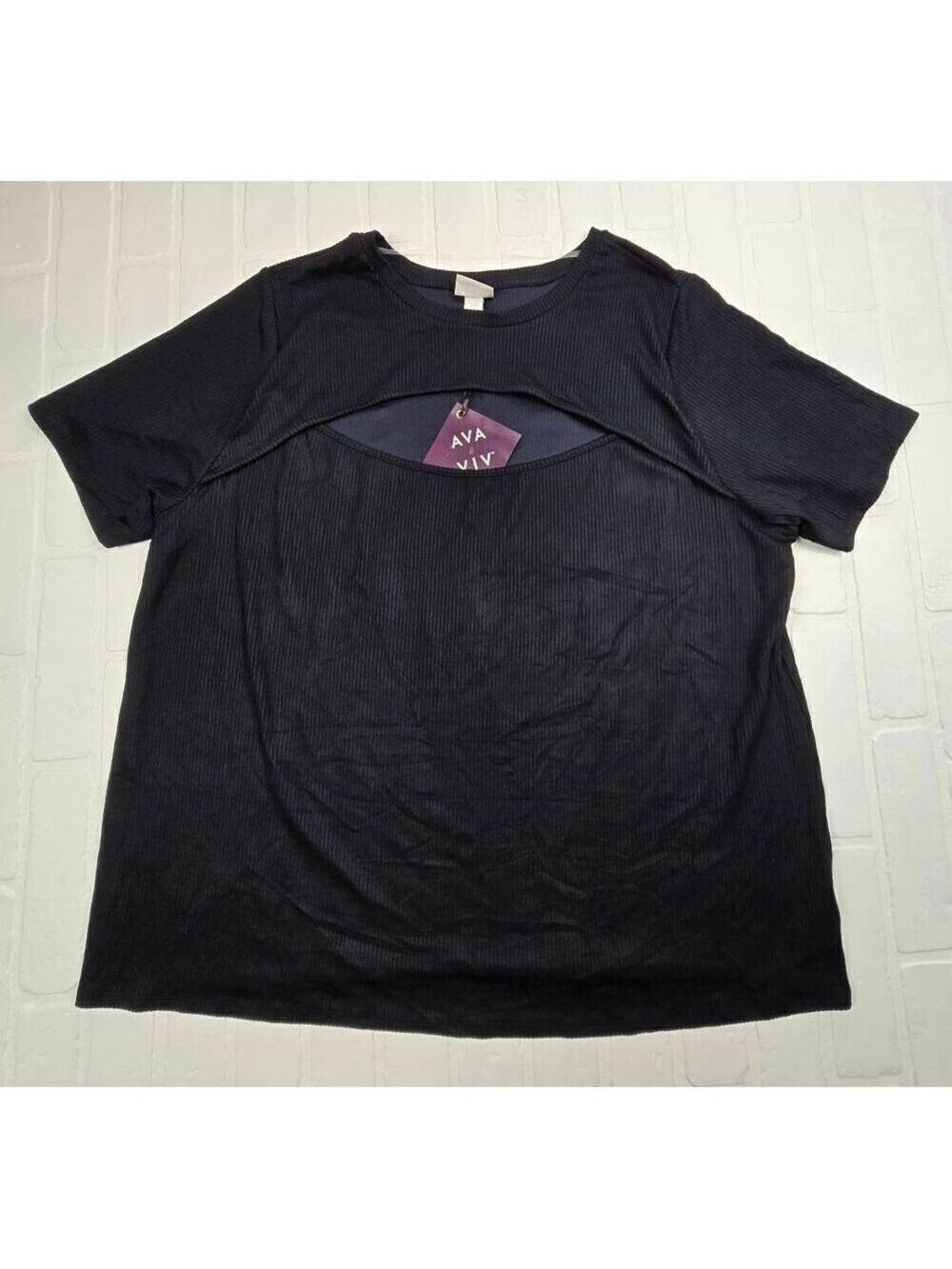 Ava & Viv Black Ribbed Cutout Top 4X